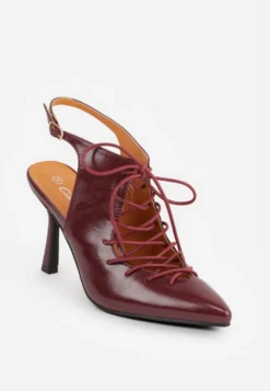 Bordowo-Czerwone Wiązane Szpilki Typu Slingback Angellta