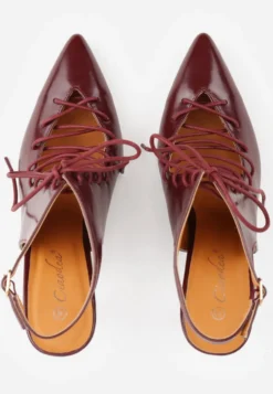 Bordowo-Czerwone Wiązane Szpilki Typu Slingback Angellta