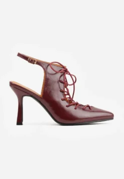 Bordowo-Czerwone Wiązane Szpilki Typu Slingback Angellta