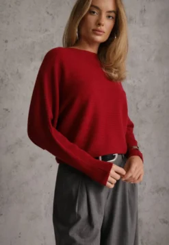 Bordowy Basic Sweter Nietoperz z Wiskozą Rosanel