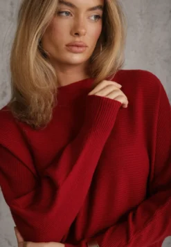 Bordowy Basic Sweter Nietoperz z Wiskozą Rosanel