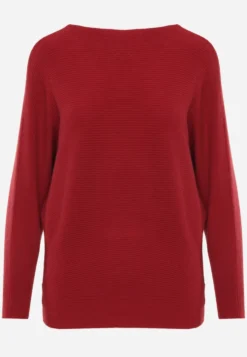 Bordowy Basic Sweter Nietoperz z Wiskozą Rosanel