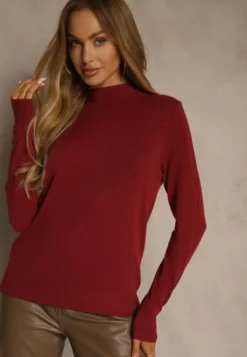 Bordowy Casualowy Sweter z Półgolfem w Minimalistycznym Stylu Seorienne