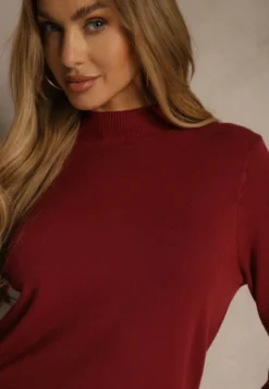 Bordowy Casualowy Sweter z Półgolfem w Minimalistycznym Stylu Seorienne