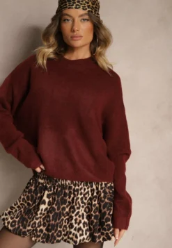 Bordowy Casualowy Sweter z Wełną Sassilae