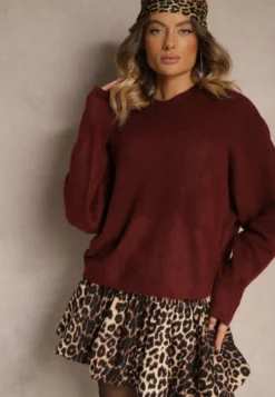 Bordowy Casualowy Sweter z Wełną Sassilae