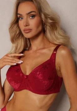 Bordowy Full Cup Biustonosz z Koronką Vikonie