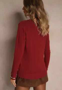 Bordowy Gładki Sweter w Minimalistycznym Stylu Tevra