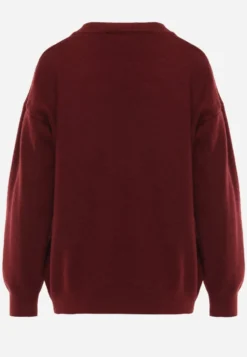 Bordowy Gładki Sweter z Bawełną o Kroju Oversize Conime