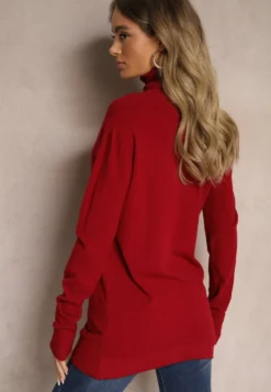 Bordowy Klasyczny Golf Longsleeve z Dodatkiem Wiskozy Leriona