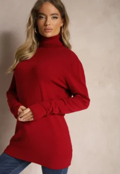 Bordowy Klasyczny Golf Longsleeve z Dodatkiem Wiskozy Leriona