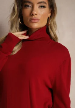 Bordowy Klasyczny Golf Longsleeve z Dodatkiem Wiskozy Leriona