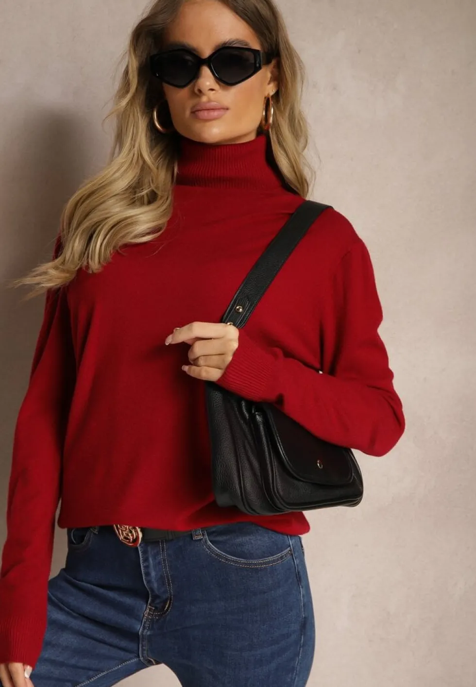 Bordowy Klasyczny Golf Longsleeve z Dodatkiem Wiskozy Leriona