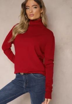 Bordowy Klasyczny Golf Longsleeve z Dodatkiem Wiskozy Leriona