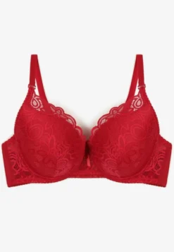 Bordowy Koronkowy Biustonosz Push Up Nelior