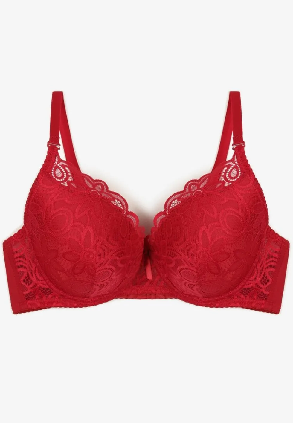 Bordowy Koronkowy Biustonosz Push Up Nelior