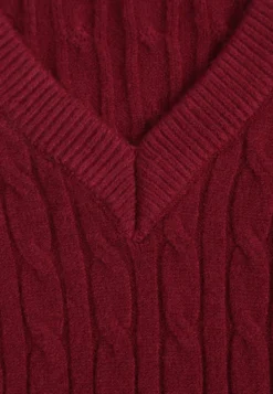 Bordowy Krótki Sweter z Dekoltem V i Ozdobnym Tłoczeniem Brizia