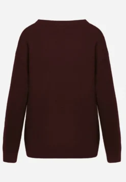 Bordowy Sweter Oversize z Bawełną i Wełną Typu Basic Oseani