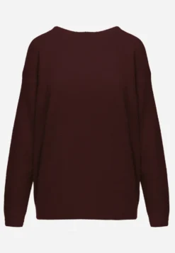 Bordowy Sweter Oversize z Bawełną i Wełną Typu Basic Oseani