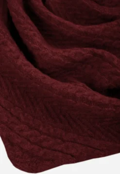 Bordowy Szalik z Dodatkiem Wełny w Stylu Trójkątnej Chusty w Jodełkę i Warkocz Linera