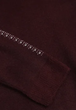 Bordowy Zimowy Sweter z Wełną Ozdobiony Cyrkoniami Tarsia