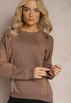 Brązowa Bawełniana Bluza z Łańcuszkiem Eleutia