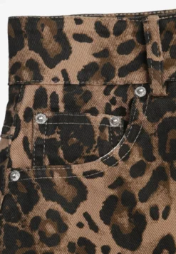 Brązowa Bawełniana Spódnica w Panterkę High Waist z Rozcięciem z Przodu Harilie