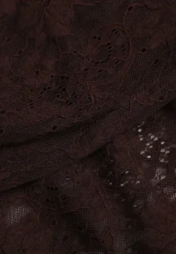 Brązowa Bluzka Longsleeve z Koronki z Wywijanym Dekoltem z Odkrytymi Ramionami Amarie