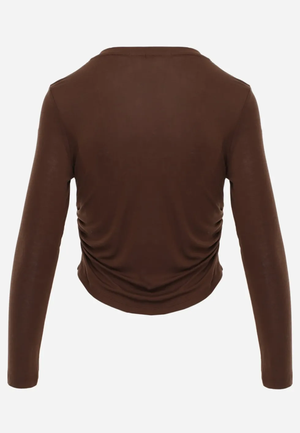 Brązowa Bluzka Longsleeve z Marszczeniem z Półtransparentnej Tkaniny z Lyocellu Kiava