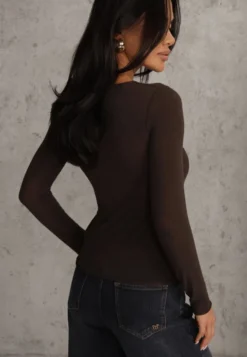 Brązowa Bluzka Longsleeve z Wiskozy i Kaszmiru Unelle