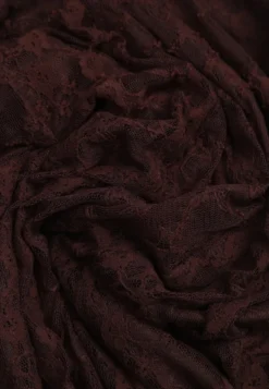Brązowa Dopasowana Sukienka Elegant z Rękawami i Detalami z Koronki z Okrągłym Dekoltem na Plecach Fesi