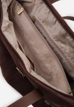 Brązowa Elegancka Torebka Shopper Bag o Fakturze Zamszu z Paskiem z Klamerką Mudrey