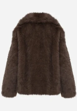 Brązowa Kurtka Futro z Długim Włosiem Zelita