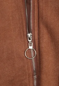 Brązowa Kurtka Przejściowa Bomber Jacket ze Stójką z Wełną i Bawełną Bioneza