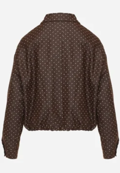 Brązowa Kurtka Przejściowa Bomber Jacket o Koszulowym Kroju z Bawełną w Groszki Erittese