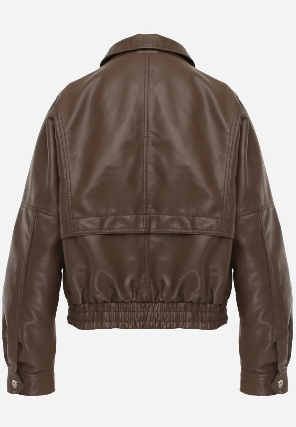 Brązowa Kurtka Przejściowa Ramoneska w Stylu Bomber Jacket z Kołnierzykiem Rajvia