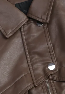 Brązowa Kurtka Przejściowa Ramoneska w Stylu Bomber Jacket z Kołnierzykiem Rajvia