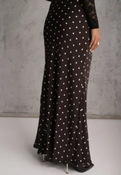 Brązowa Spódnica High Waist w Kropki o Trapezowym Kroju Ravea