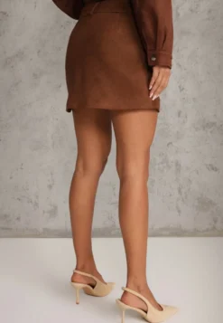 Brązowa Spódnica VICES Mini Stylizowana na Zamszową Tivite
