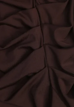 Brązowa Sukienka Longsleeve z Wiskozą z Ozdobnym Marszczeniem i Falbanką Anilha
