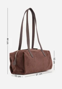 Brązowa Torebka Bowling Bag na Ramię o Fakturze Zamszu Aelaril