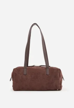Brązowa Torebka Bowling Bag na Ramię o Fakturze Zamszu Aelaril