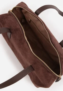 Brązowa Torebka Bowling Bag na Ramię o Fakturze Zamszu Aelaril