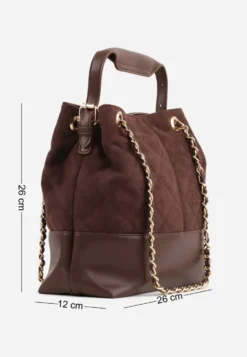 Brązowa Torebka Bucket Bag z Przeszyciami w Romby z Rączką i Uchwytami z Łańcuszkiem Denidora