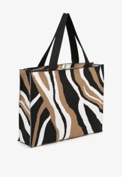 Brązowa Torebka Shopper w Nieregularne Paski Salinira