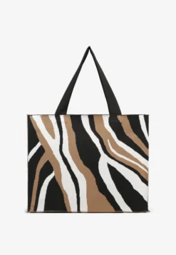 Brązowa Torebka Shopper w Nieregularne Paski Salinira
