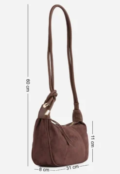 Brązowa Torebka Stylizowana na Zamsz w Casualowym Stylu na Ramię Divello