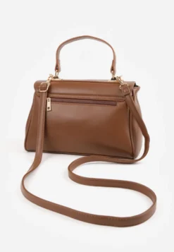 Brązowa Torebka Typu Kuferek z Rączką i Klapą z Paskiem Crossbody Phoebyne