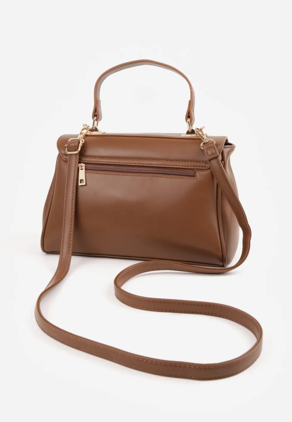 Brązowa Torebka Typu Kuferek z Rączką i Klapą z Paskiem Crossbody Phoebyne