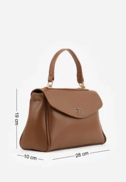 Brązowa Torebka Typu Kuferek z Rączką i Klapą z Paskiem Crossbody Phoebyne